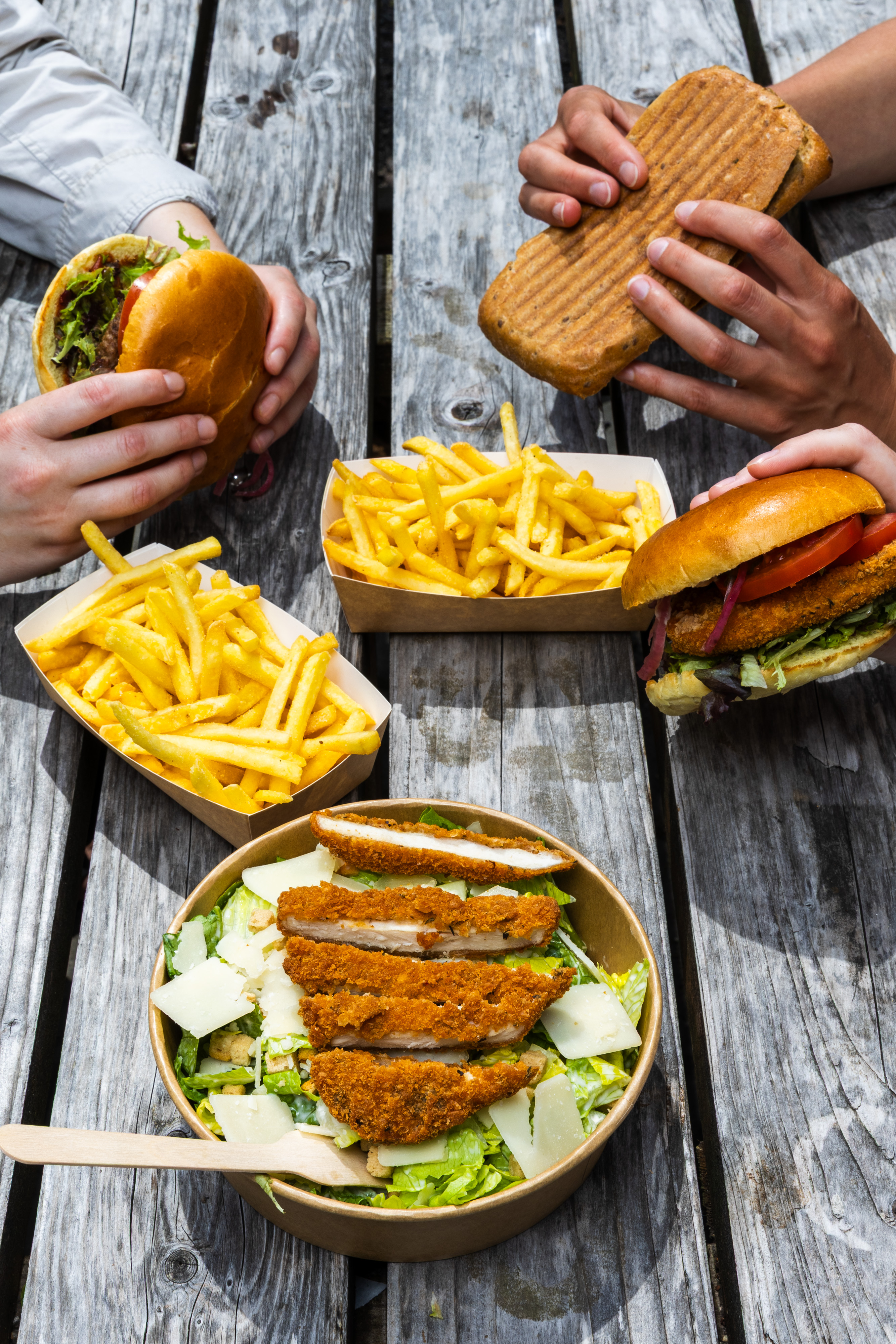cæsarsalat burger panini pomfritter fra cafe chunga i odense zoo