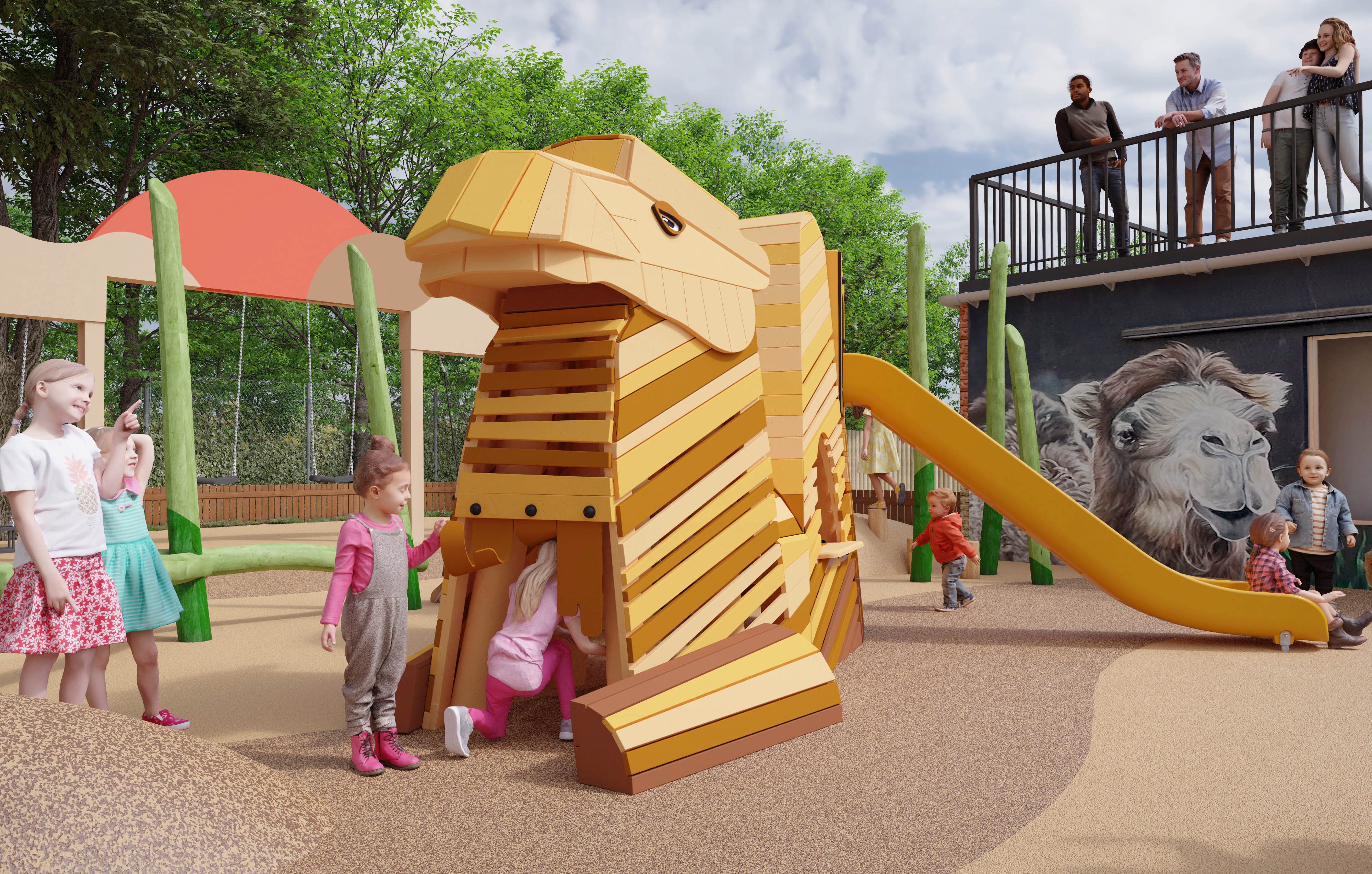 Børn leger i ny legekamel i Odense ZOO