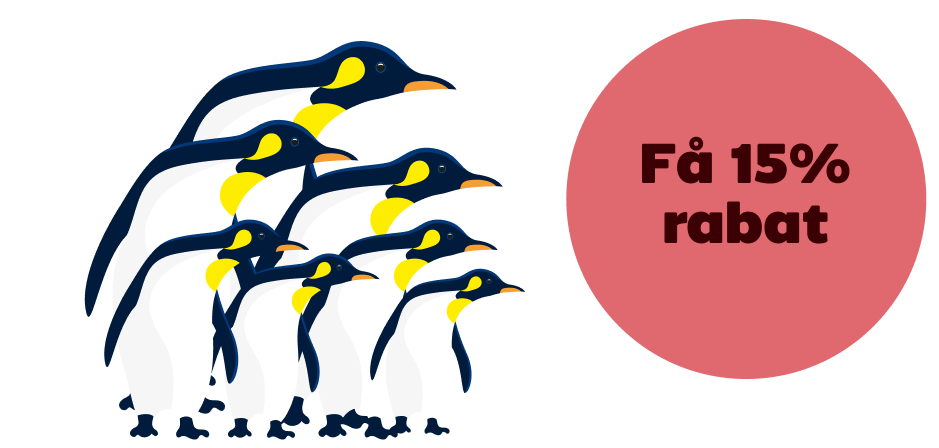 Grupperabat illustration pingviner og splash 15% rabat